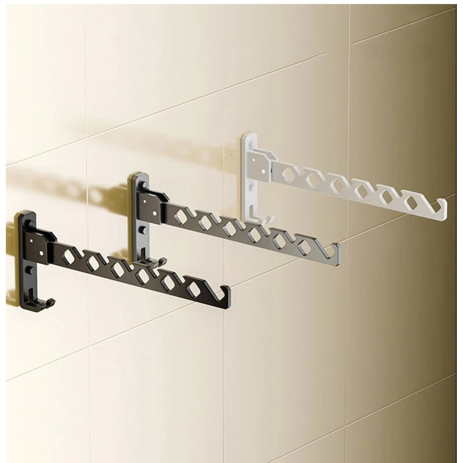 Folding Clothes Rack Wall Mounted Drying Foldable Arm With Multiple Hanging Slots And Hook - Image 1