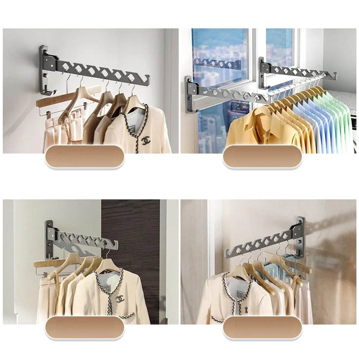 Folding Clothes Rack Wall Mounted Drying Foldable Arm With Multiple Hanging Slots And Hook - Image 6