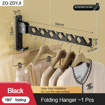 Folding Clothes Rack Wall Mounted Drying Foldable Arm With Multiple Hanging Slots And Hook - Image 4