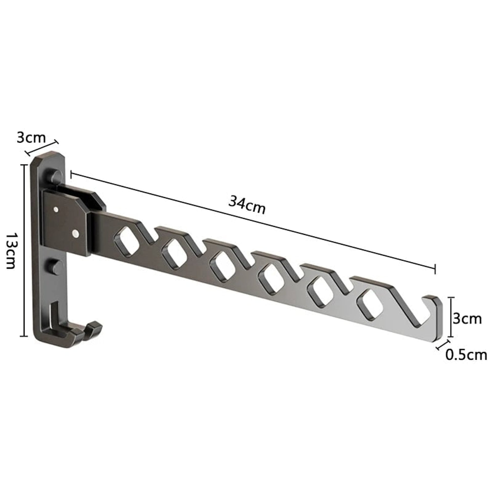 Folding Clothes Rack Wall Mounted Drying Foldable Arm With Multiple Hanging Slots And Hook - Image 9