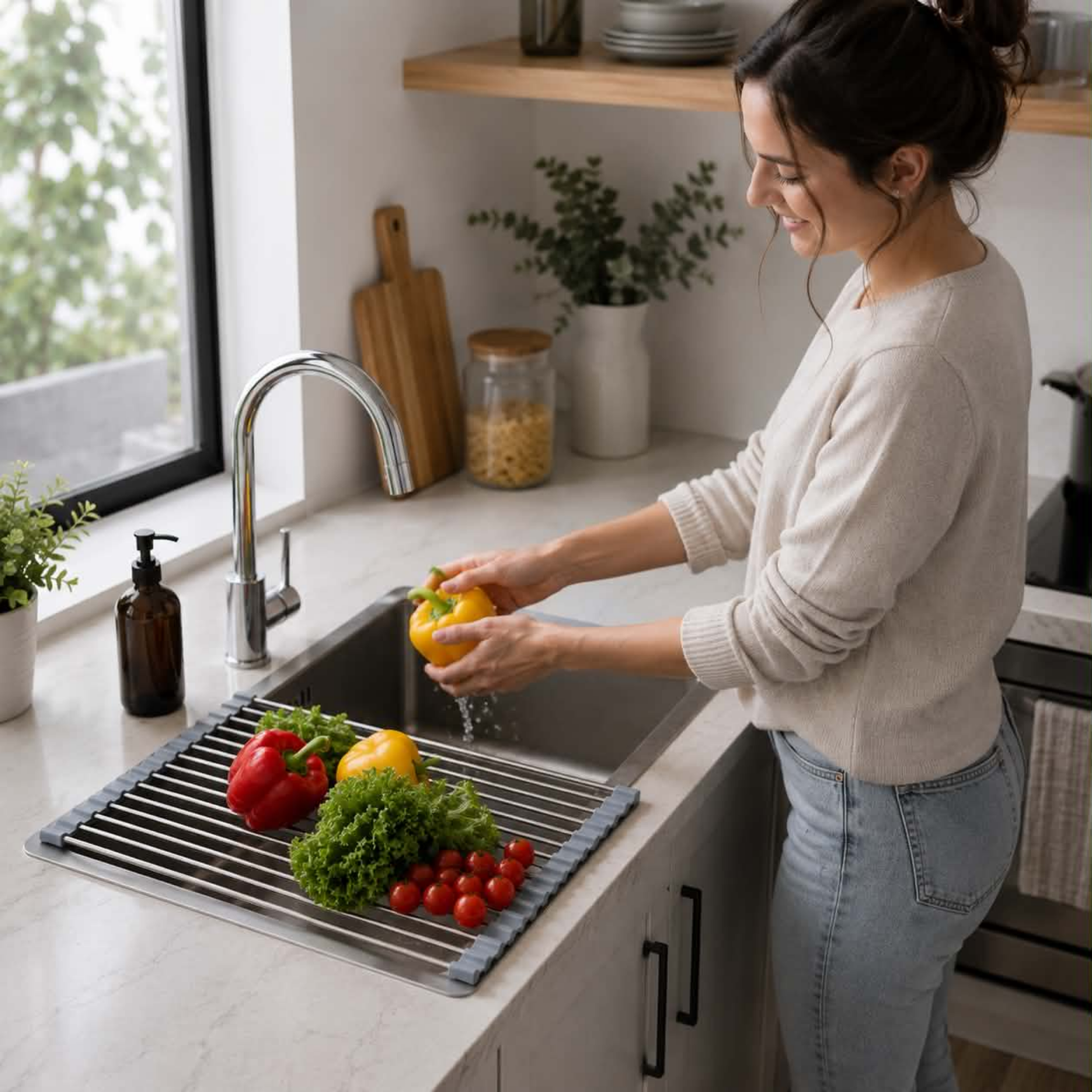 Folding Drain Rack Stainless Steel Dish Drying Expandable Sink Organizer Space-Saving Kitchen Storage With Food-Safe Silicone Coating - Image 12