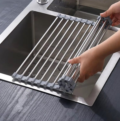 Folding Drain Rack Stainless Steel Dish Drying Expandable Sink Organizer Space-Saving Kitchen Storage With Food-Safe Silicone Coating - Image 14