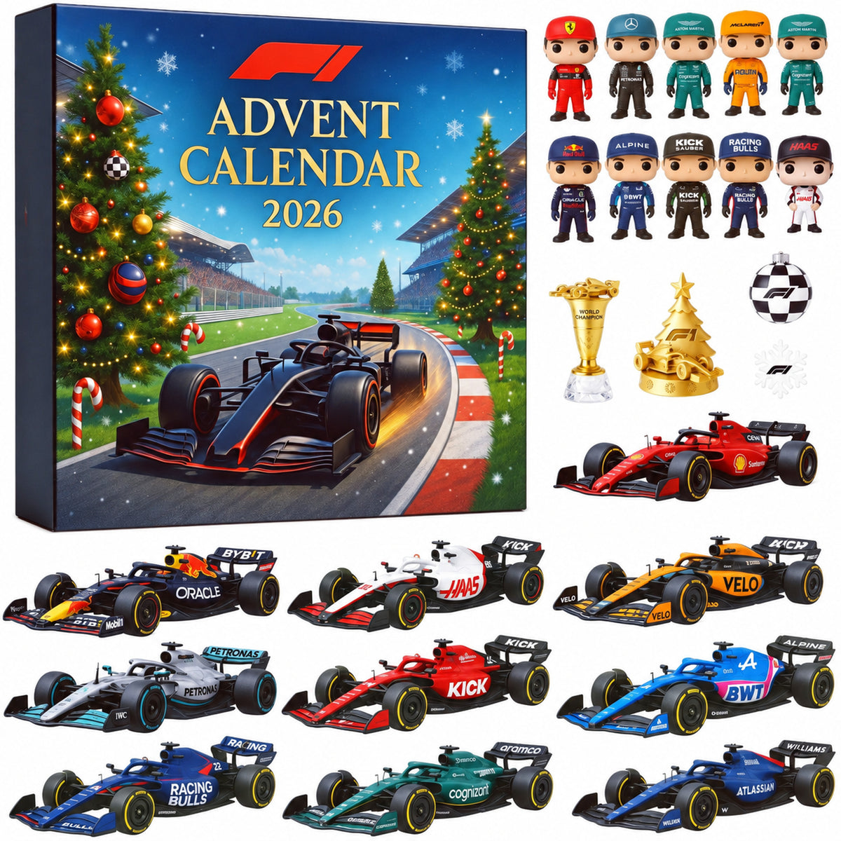 Formula 1 Racing Legends Christmas Advent Calendar With 24 Miniature Cars - Image 1