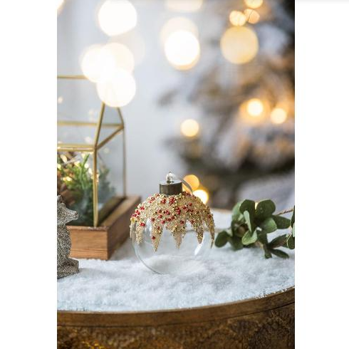Glass Christmas Ball Ornaments With Glitter And Bead Detail - Image 1