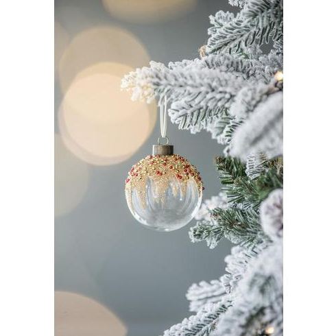 Glass Christmas Ball Ornaments With Glitter And Bead Detail - Image 3