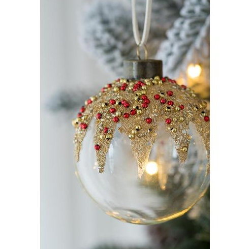 Glass Christmas Ball Ornaments With Glitter And Bead Detail - Image 4