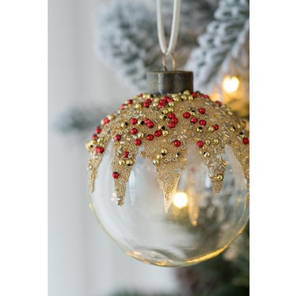 Glass Christmas Ball Ornaments With Glitter And Bead Detail - Image 4