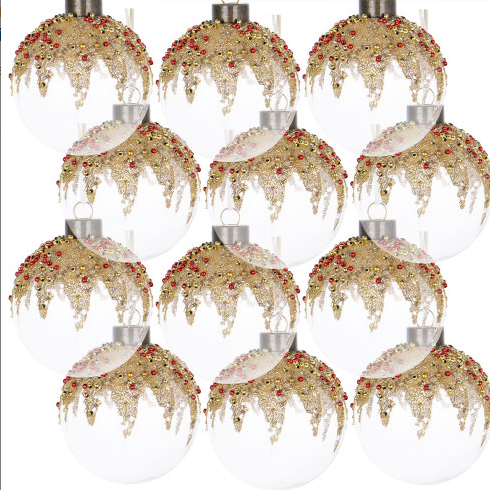 Glass Christmas Ball Ornaments With Glitter And Bead Detail - Image 5