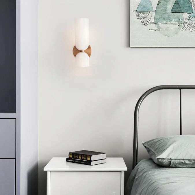 Glass Cylinder Wall Lamp Sconce With Metal Frame - Image 3