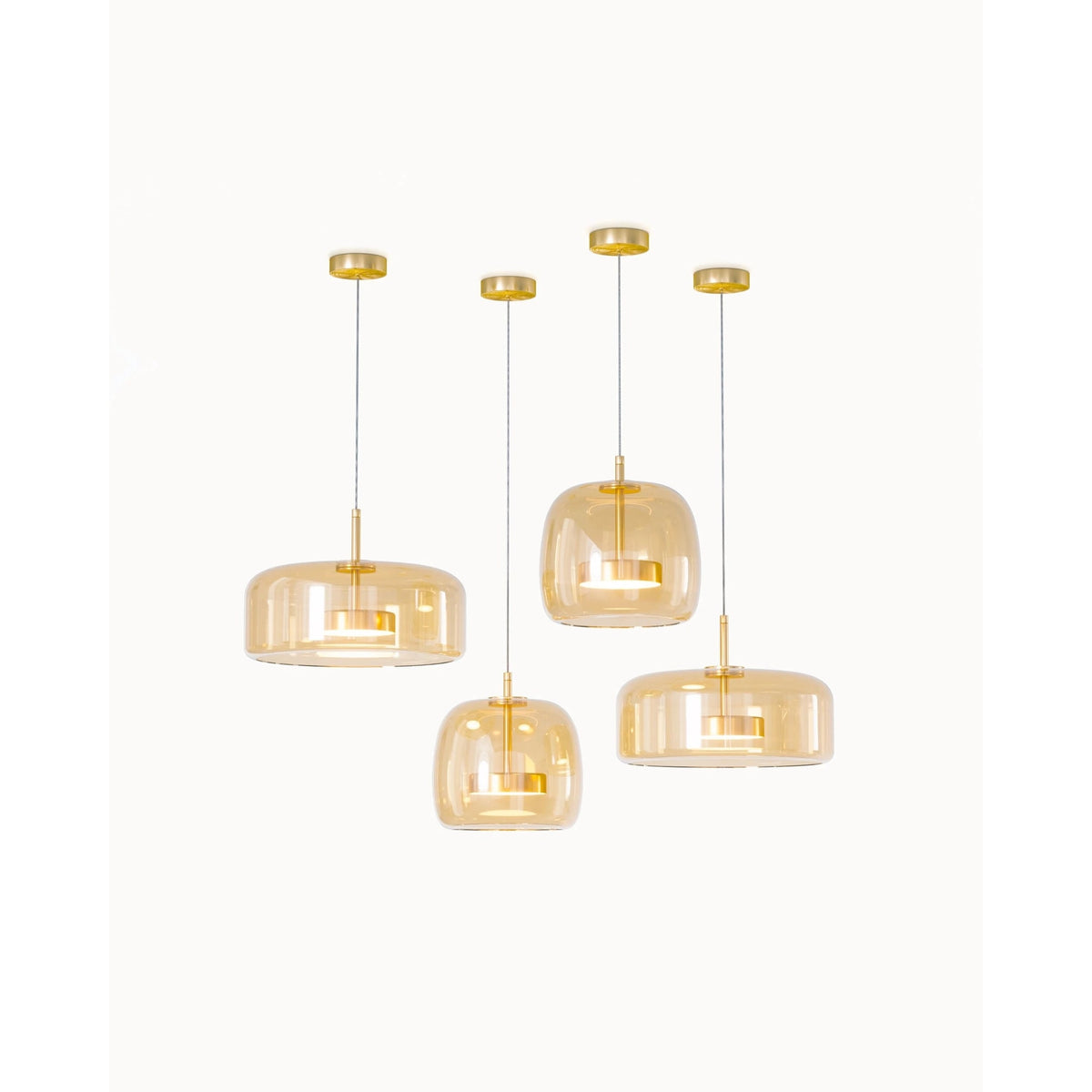 Glass Drum Pendant Light With Gold Or Black Metal - Image 1