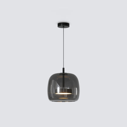Glass Drum Pendant Light With Gold Or Black Metal - Image 2