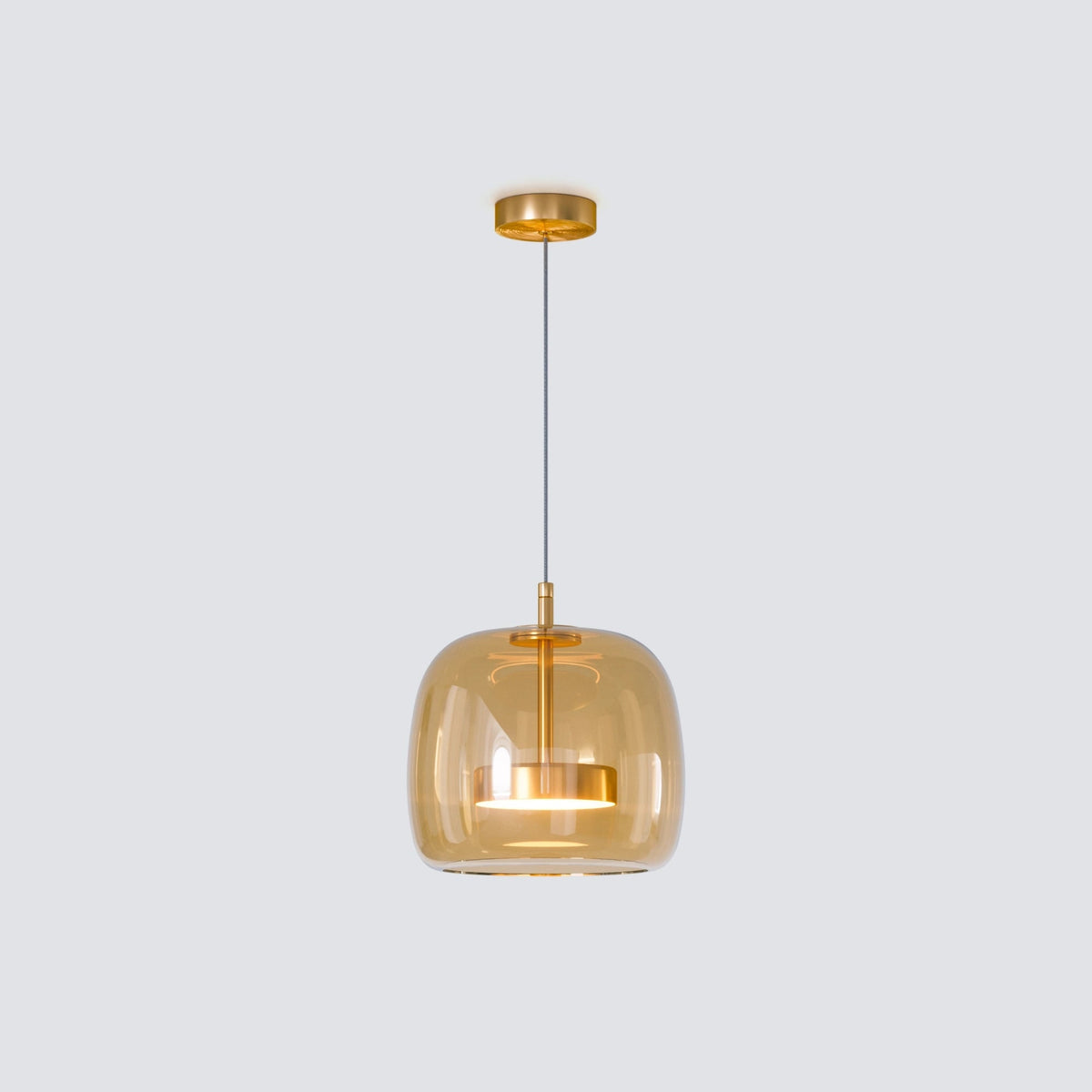 Glass Drum Pendant Light With Gold Or Black Metal - Image 6
