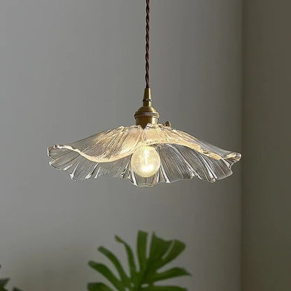 Glass Flower Pendant Light With Twisted Cord And Brass Fitting - Image 4