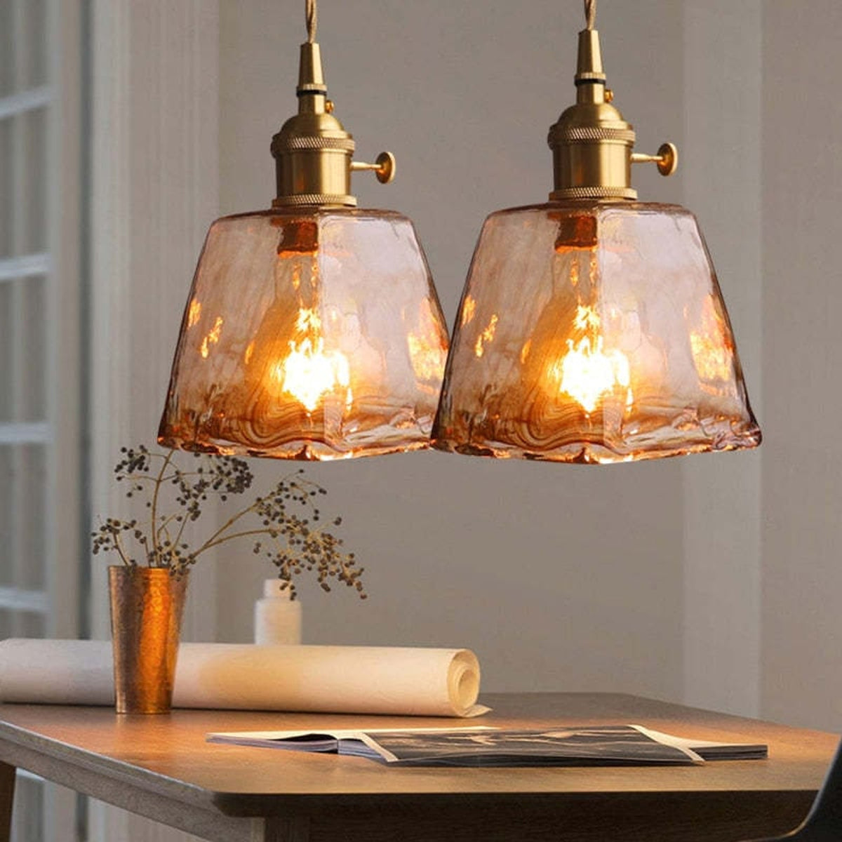 Glass Pendant Light With Brass Metal Frame - Image 2