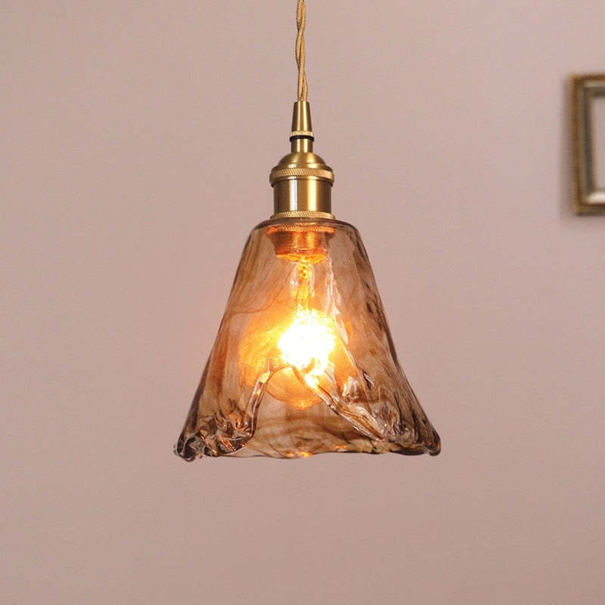 Glass Pendant Light With Brass Metal Frame - Image 4