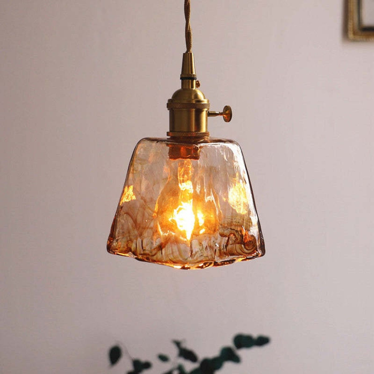 Glass Pendant Light With Brass Metal Frame - Image 7