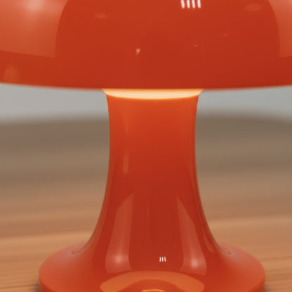 Glossy Orange Mid-Century Rechargeable Table Lamp With Mushroom Silhouette - Image 4