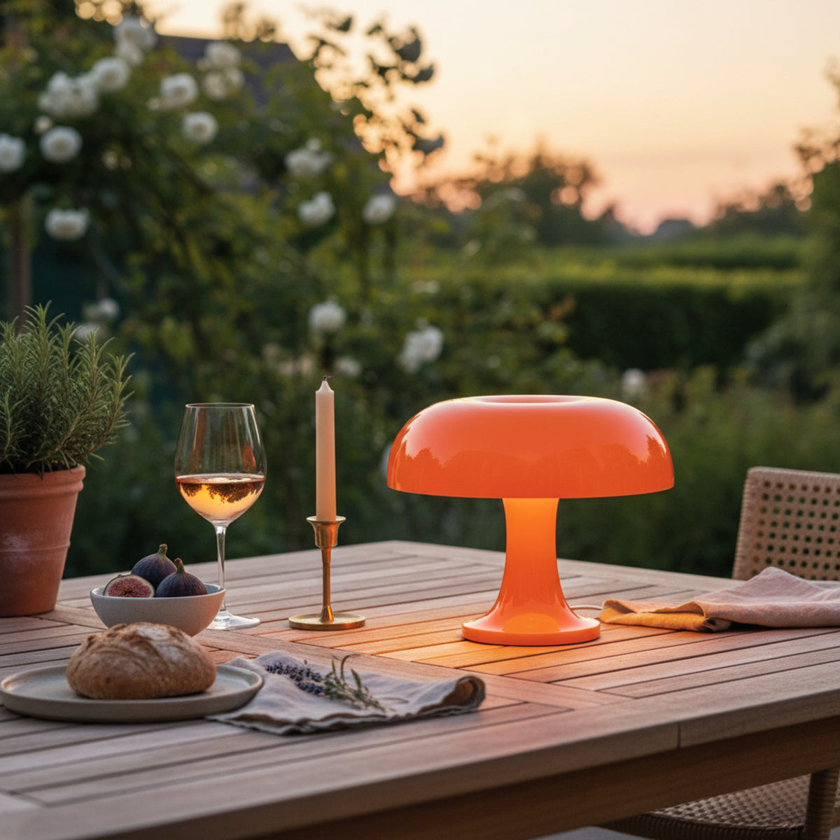 Glossy Orange Mid-Century Rechargeable Table Lamp With Mushroom Silhouette - Image 2