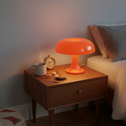 Glossy Orange Mid-Century Rechargeable Table Lamp With Mushroom Silhouette - Image 5