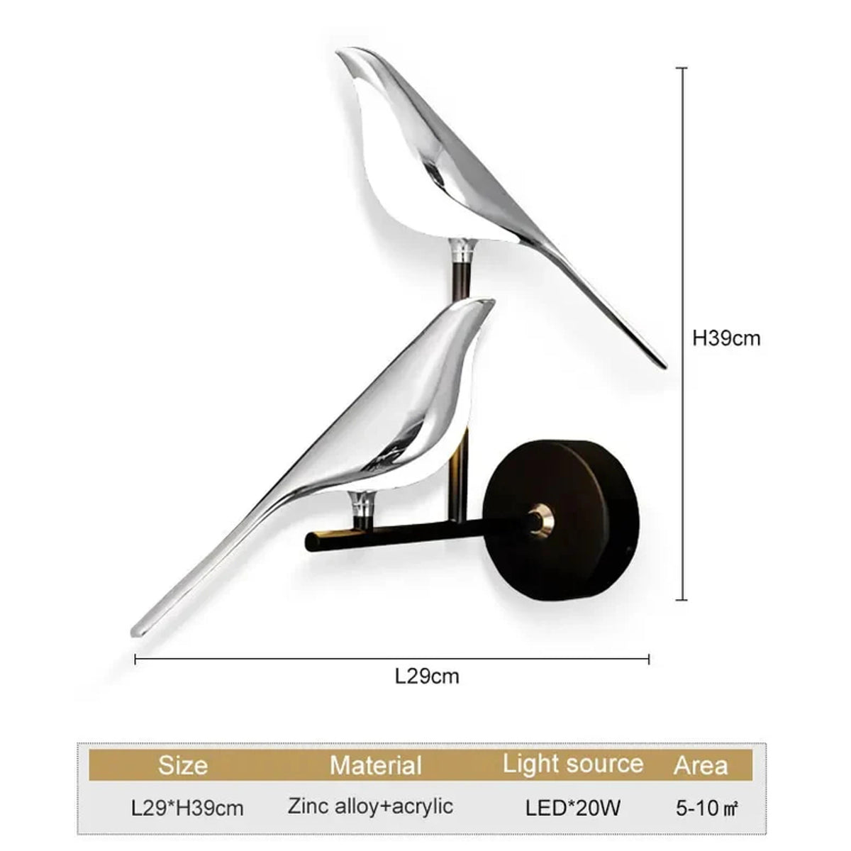 Golden LED Bird Wall Lamp - Image 4