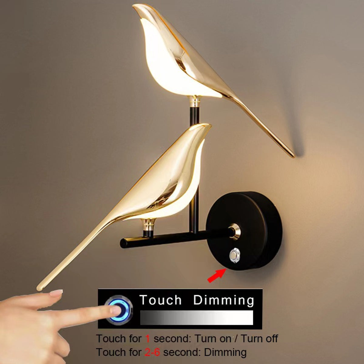 Golden LED Bird Wall Lamp - Image 6