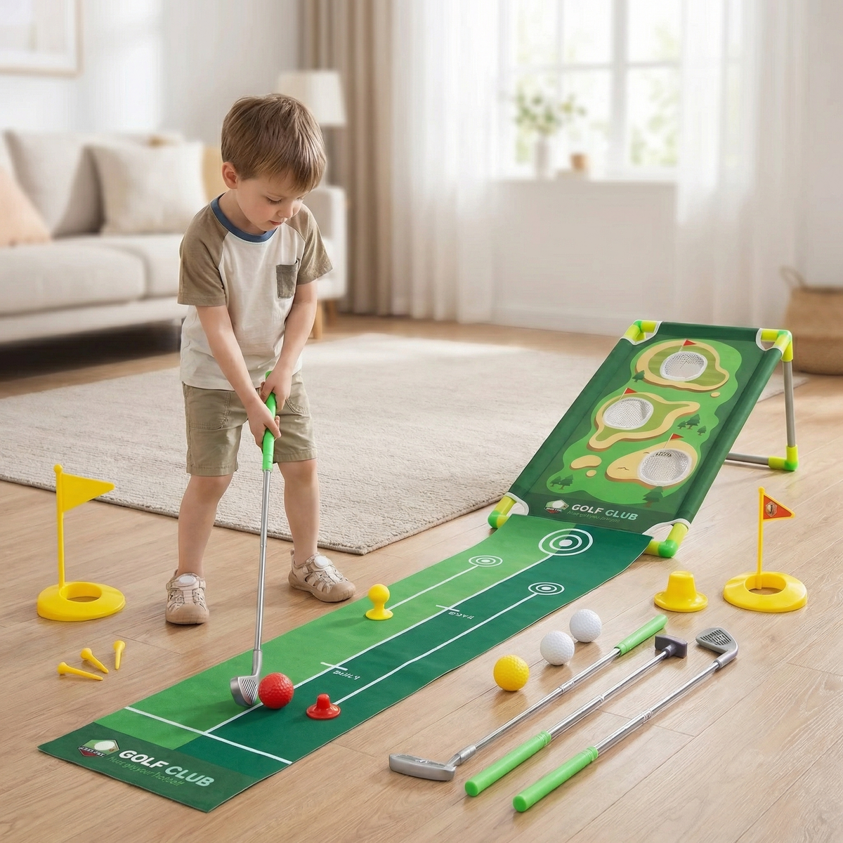 Golf Putting Mat With Adjustable Clubs For Kids Indoor Mini Golf Set - Image 1