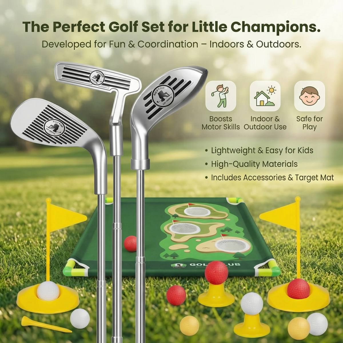 Golf Putting Mat With Adjustable Clubs For Kids Indoor Mini Golf Set - Image 7