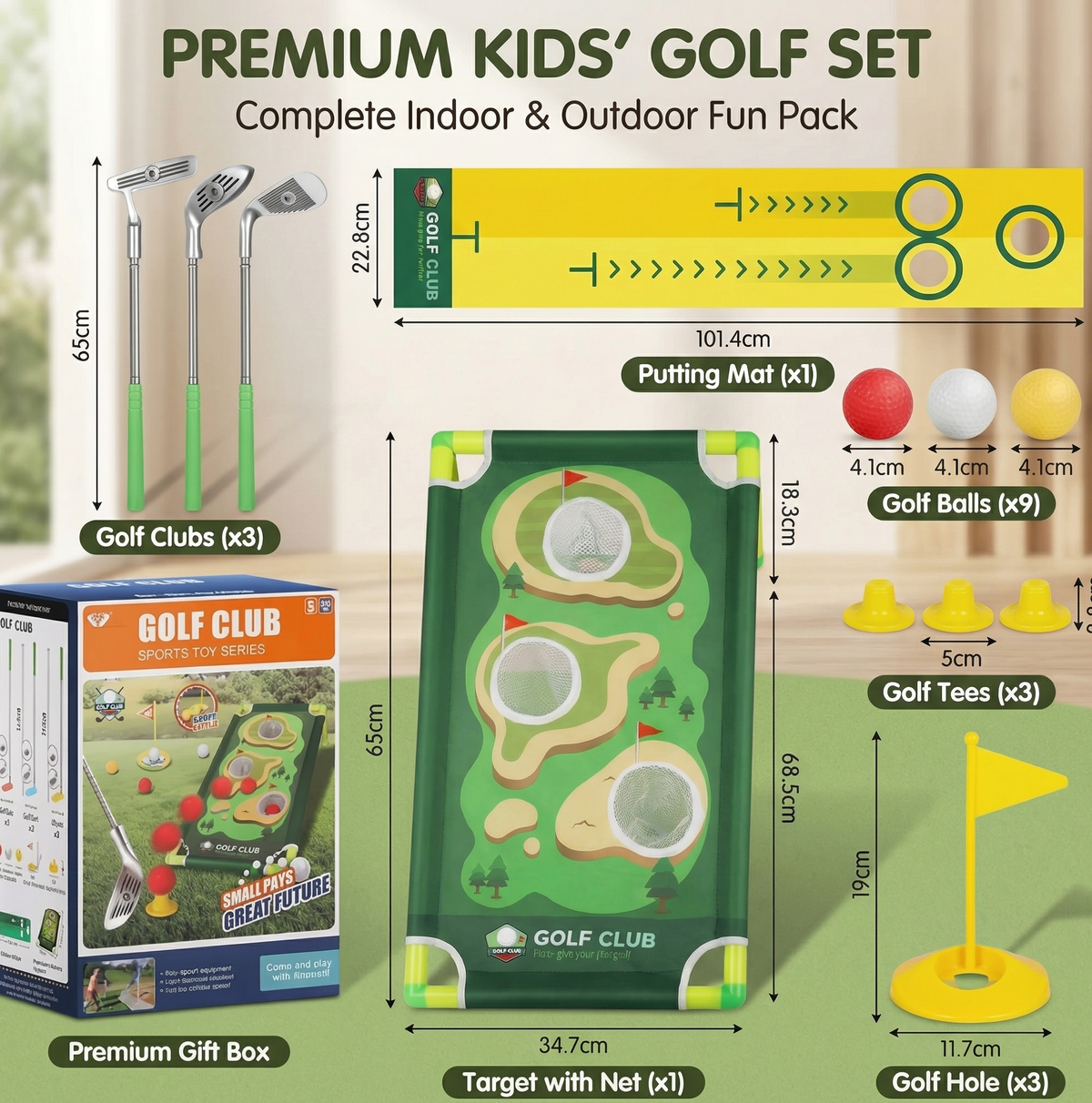 Golf Putting Mat With Adjustable Clubs For Kids Indoor Mini Golf Set - Image 9