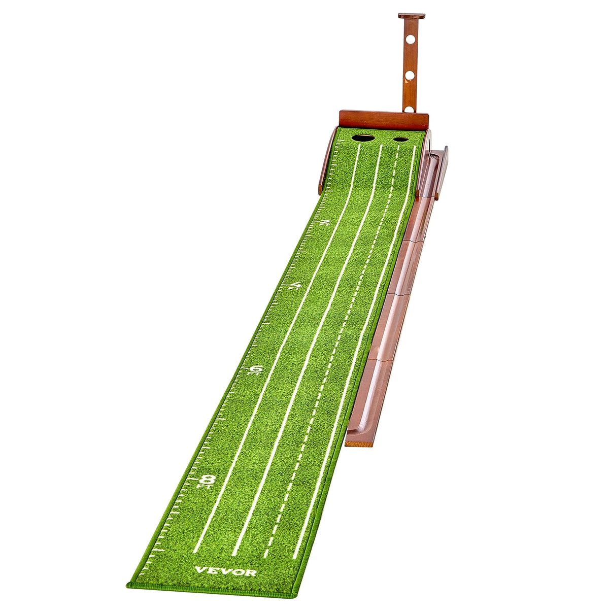 Golf Putting Mat With Auto Ball Return Indoor Practice Green With Alignment Guide And Wood Base - Image 6