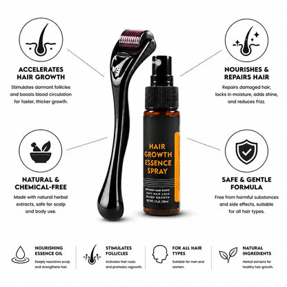 Hair Growth Set With Derma Microneedle Roller & 30ml Essence - Image 3