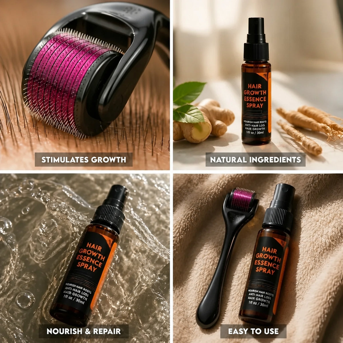 Hair Growth Set With Derma Microneedle Roller & 30ml Essence - Image 4