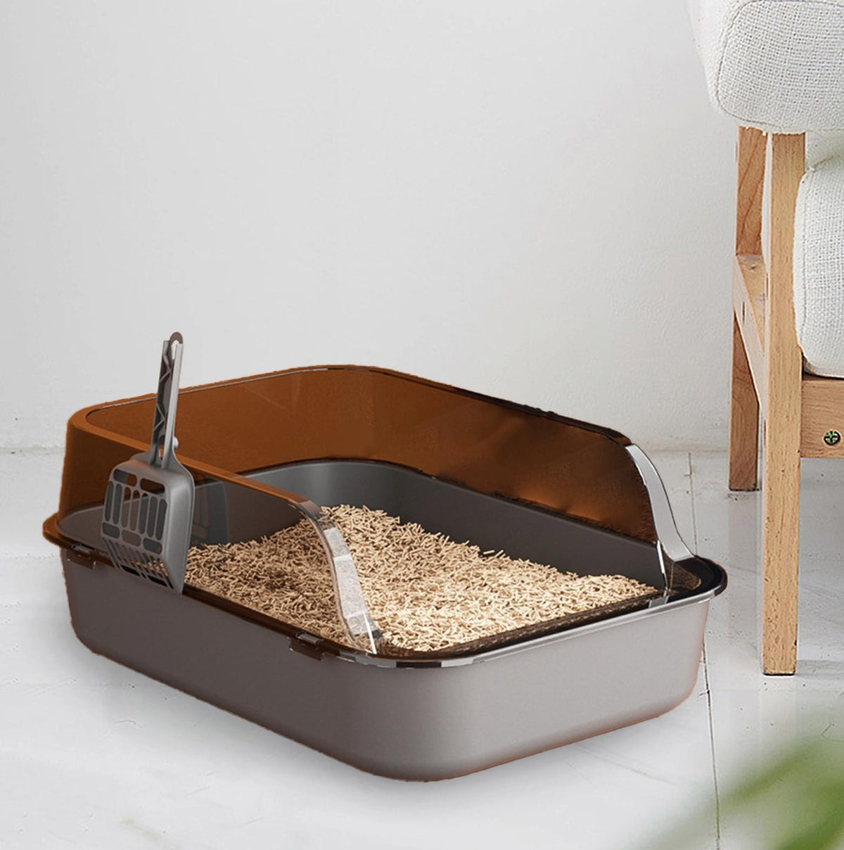 Half Closed Cat Litter Box With Splash Guard And Included Scoop - Image 9