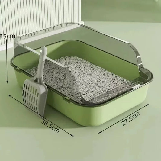 Half Closed Cat Litter Box With Splash Guard And Included Scoop - Image 2