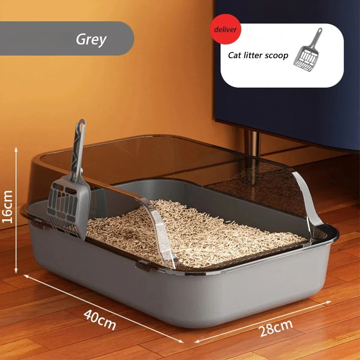 Half Closed Cat Litter Box With Splash Guard And Included Scoop - Image 3