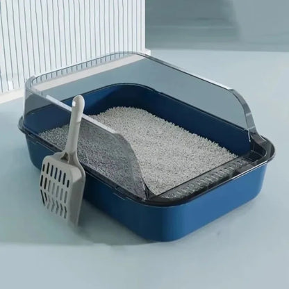 Half Closed Cat Litter Box With Splash Guard And Included Scoop - Image 1