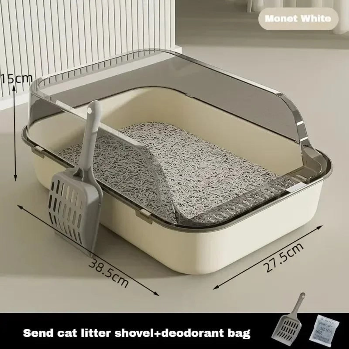 Half Closed Cat Litter Box With Splash Guard And Included Scoop - Image 4