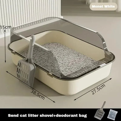 Half Closed Cat Litter Box With Splash Guard And Included Scoop - Image 4