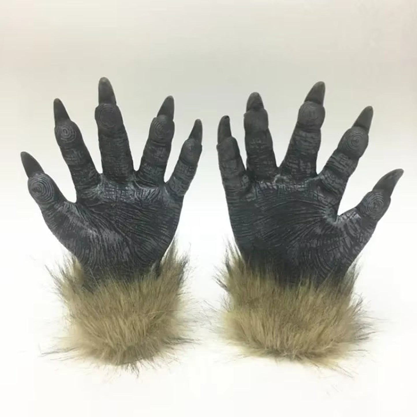 Halloween Costume Gray Werewolf Claw Gloves Fur Cuffs - Image 2