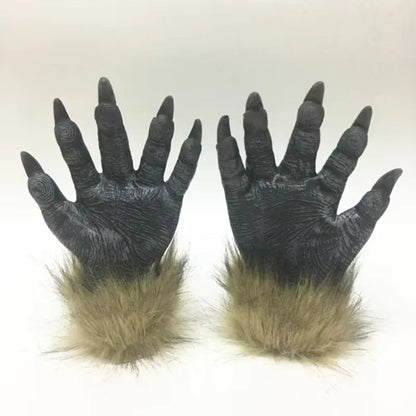 Halloween Costume Gray Werewolf Claw Gloves Fur Cuffs - Image 2