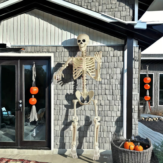 Halloween Decor Posable Full-Body Skeleton Figure White Plastic Prop For Outdoor Use - Image 2