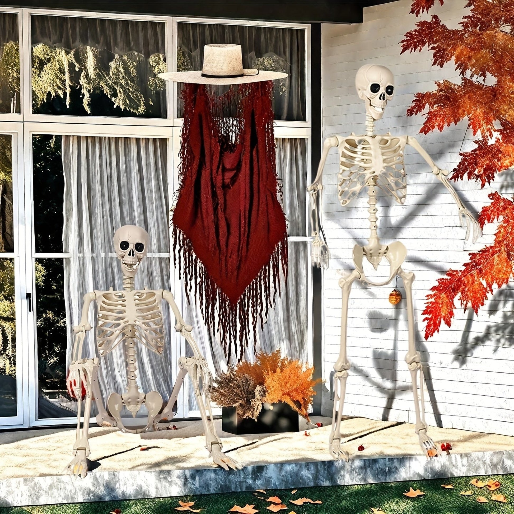 Halloween Decor Posable Full-Body Skeleton Figure White Plastic Prop For Outdoor Use - Image 5