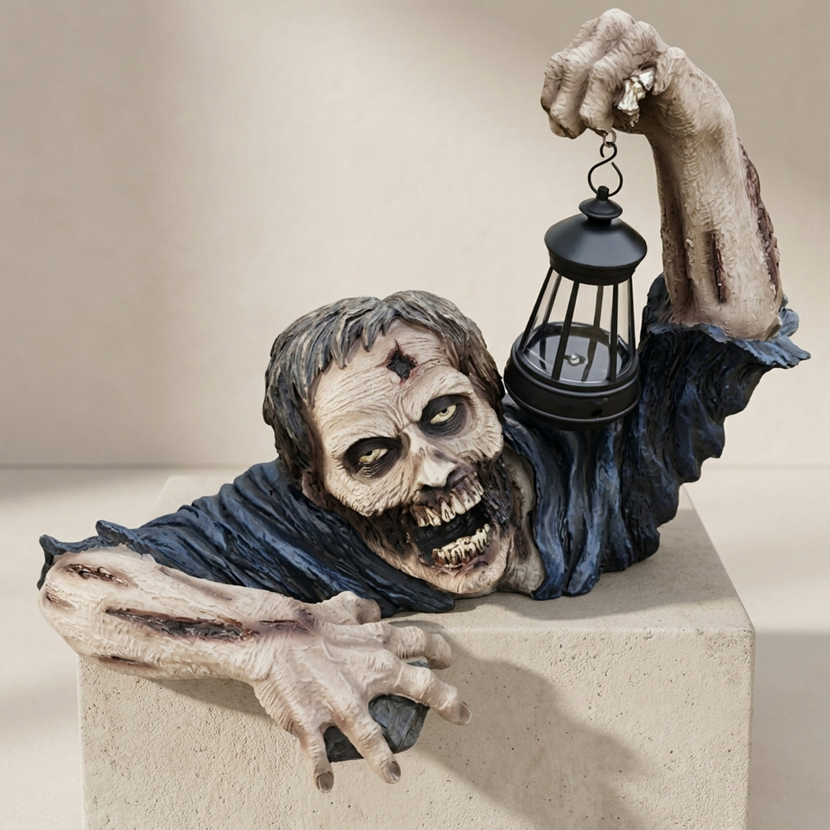 Halloween Garden Decoration Zombie Statue With LED Lantern And Integrated Warm Light For Outdoor Use - Image 1