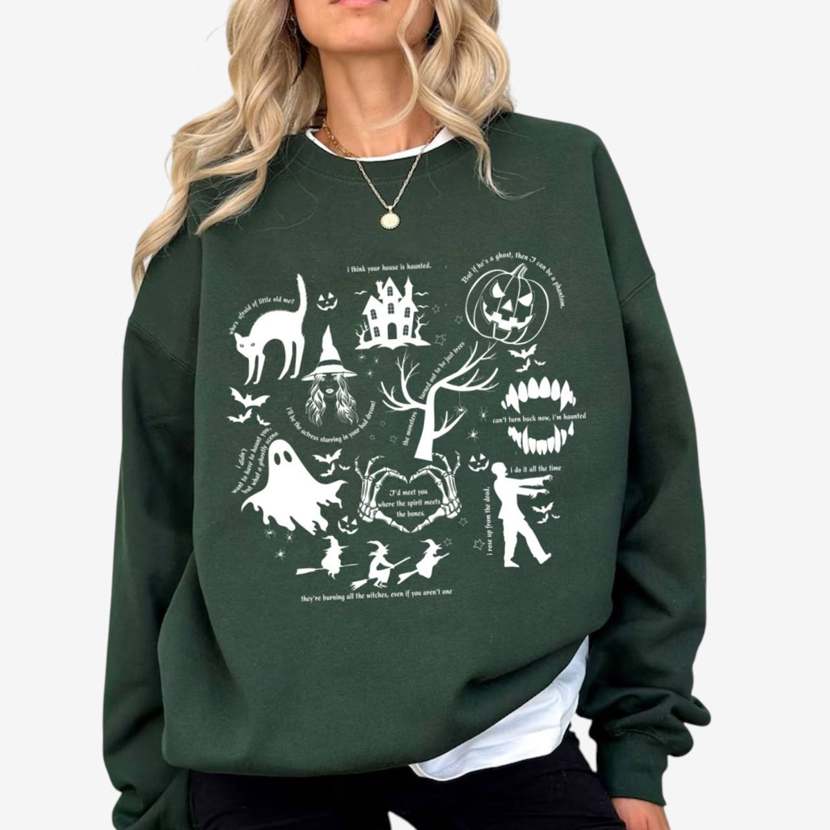 Halloween Graphic Shirt Relaxed Fit Crew Neck Spooky Print Casual Pullover Top - Image 2