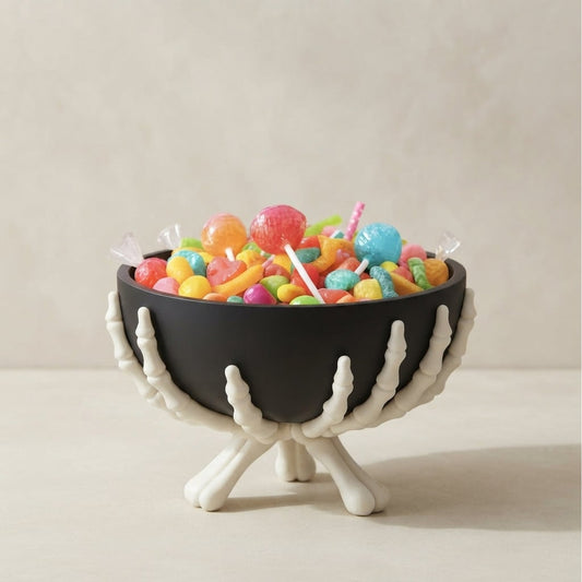 Halloween Skeleton Candy Bowl With White Hands And Gothic-inspired Decor - Image 1