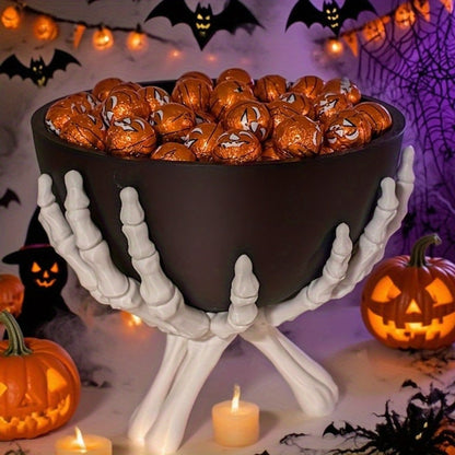 Halloween Skeleton Candy Bowl With White Hands And Gothic-inspired Decor - Image 3