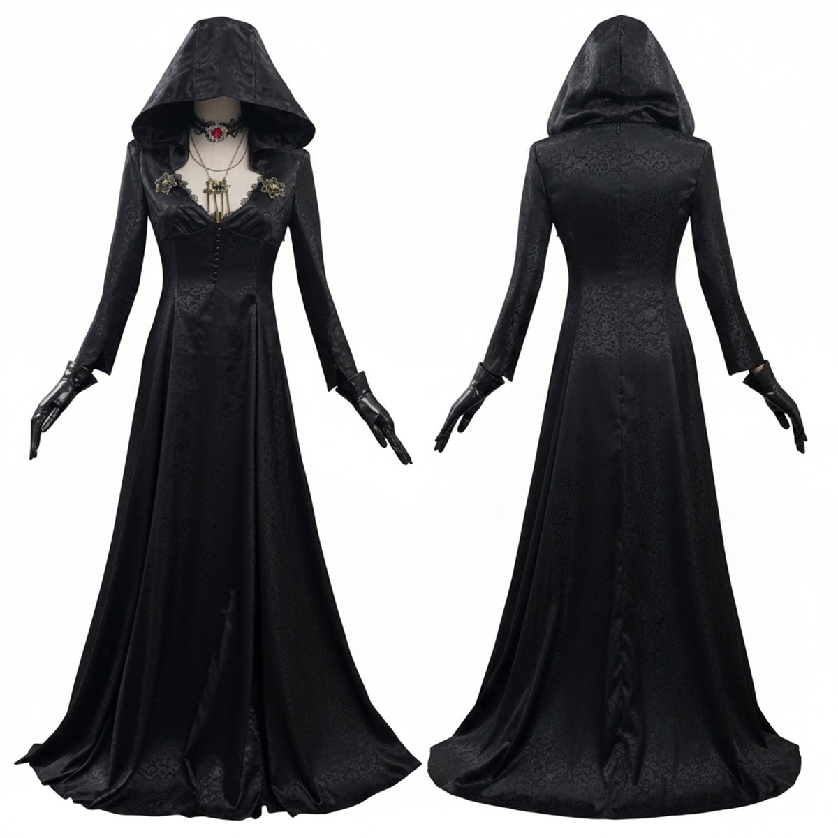 Halloween Vampire Costume Gothic Hooded Black Dress With Authentic Spooky Design - Image 2
