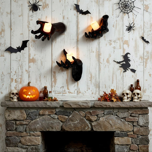Halloween Wall Decoration Featuring Reaching Hand With Warm LED Candle Mounted Decor With Soft PVC And Cell Batteries - Image 2