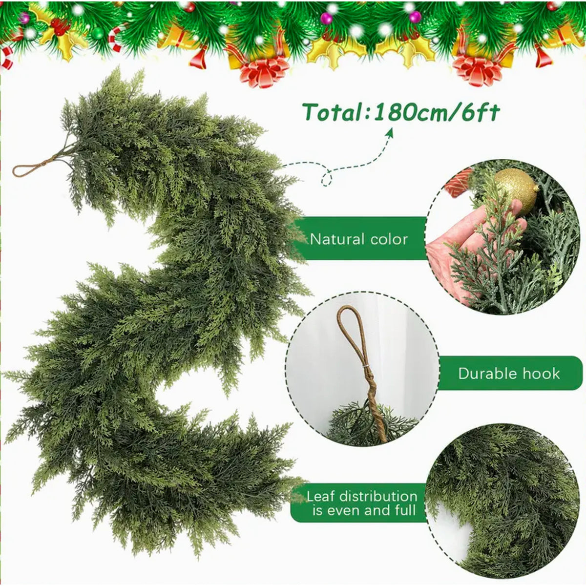 Handmade Christmas Artificial Pine Garland With Realistic Green Finish - Image 9