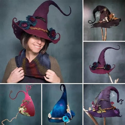 Handmade Felted Wool Witch Hat For Halloween With Spiderweb Embroidery Comfortable & Easy To Wear - Image 5