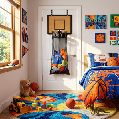Hanging Storage Organizer With Basketball Hoop Design For Laundry And Toys - Image 4